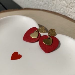 Boucles d’oreilles « Cœurs Rouge » en Acier Inoxydable