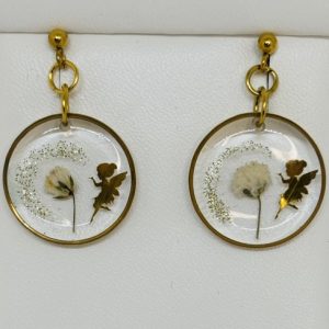 Boucles d'Oreilles fleurs séchées - "Fée et Gypsophile" Doré