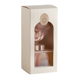 Coffret cadeau diffuseur de parfum Douce Pivoine senteur Voile de Lin, fleurs et tiges en rotin naturel