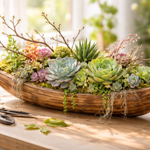 Barque de succulentes avec ou pour mon Papa, atelier FLormandise à Vernioz